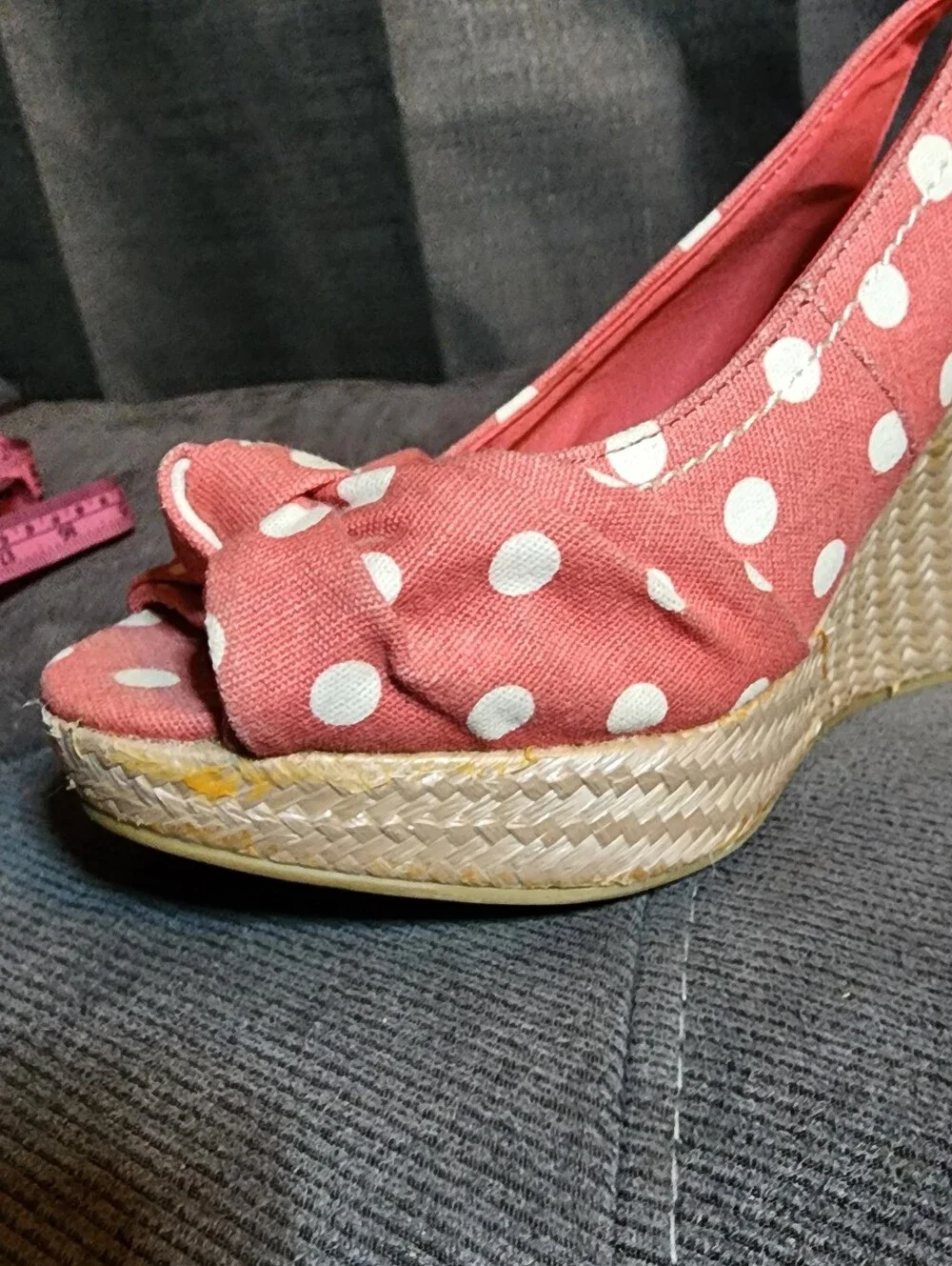 American Eagle Polka Dot Bow Espadrille Wedges Size 7W